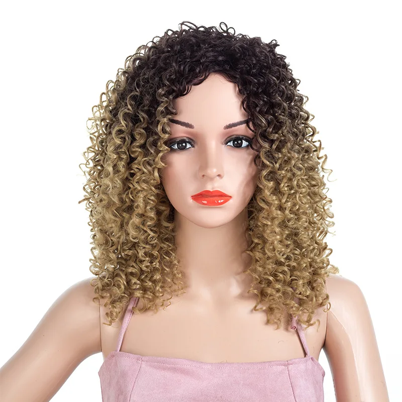 

2Color Long Afro Kinky Curly Wig With Bangs For Black Women Synthetic Natural Blonde Cosplay Wigs