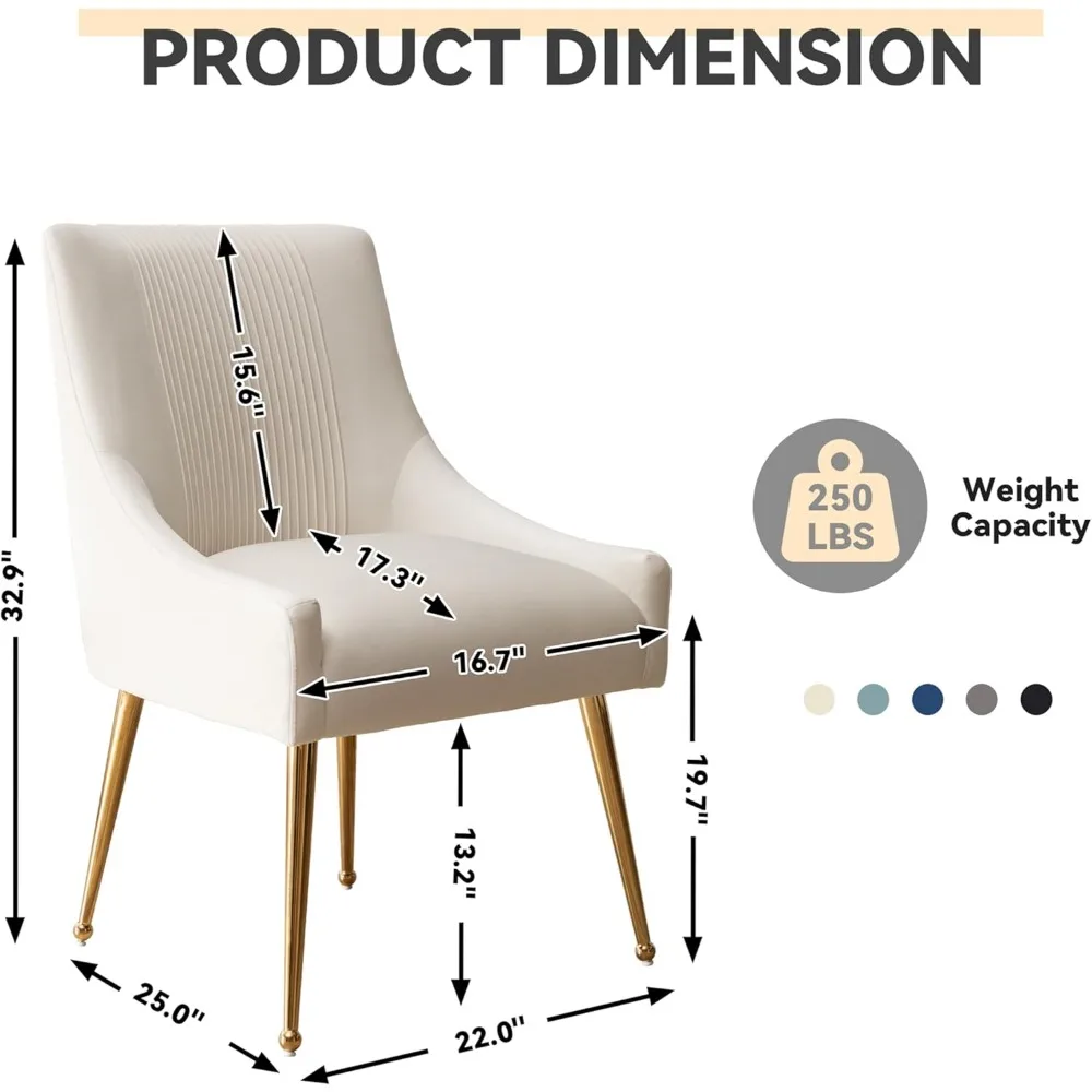 Dining Chairs,Modern Living Room Chairs, Velvet Upholstered Dining Room Chairs with Gold Legs,Tufted Accent Chair Set of 6 3