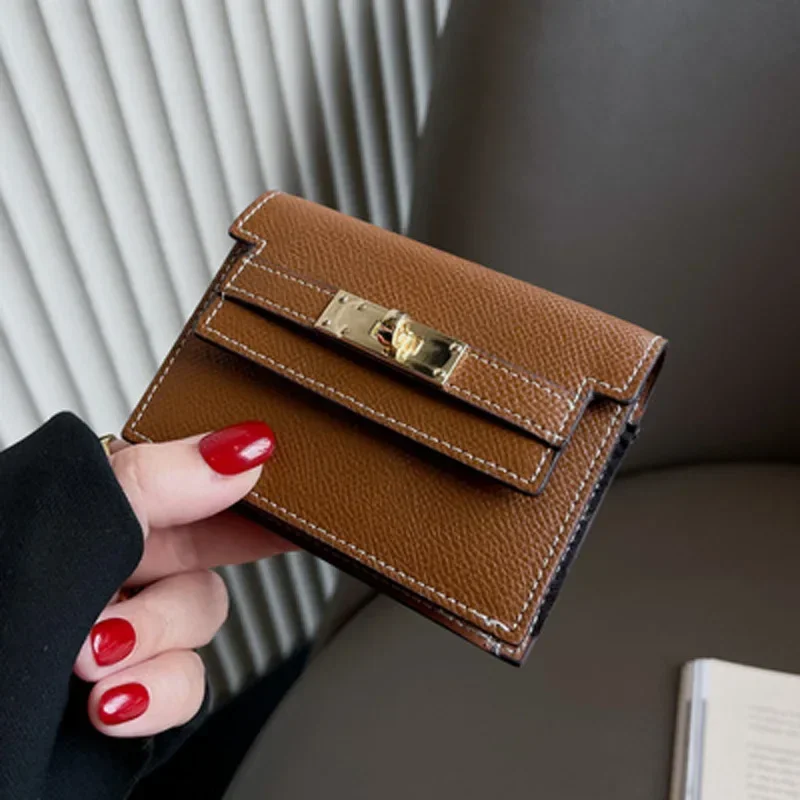 

Genuine Leather Coin Card Purse Real Leather Card Holder Clutch Short Wallets Slots for Women Mini Purse Pocketbook Money Bags