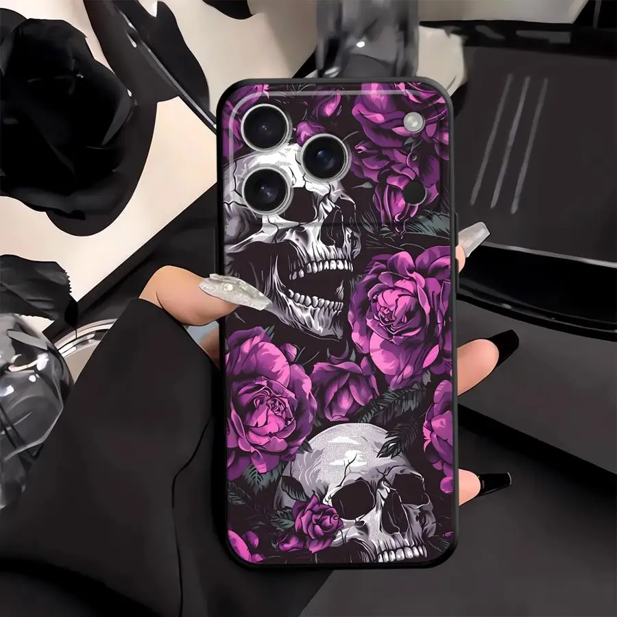 Skull and Purple Roses Art Phone Cover Case