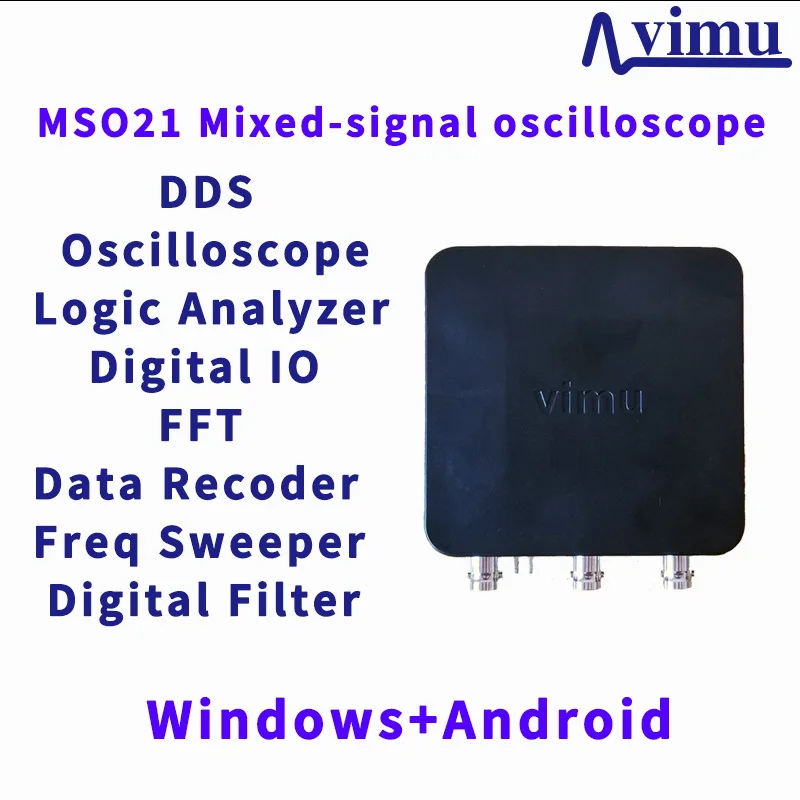 vimu MSO21,12 Bit USB Oscilloscope,Android Oscilloscope,Logic Analyzer,DDS,Frequency Sweeper,12 Bit High Speed Card digital multimeter,digital oscilloscope,signal generator,usb logic analyzer