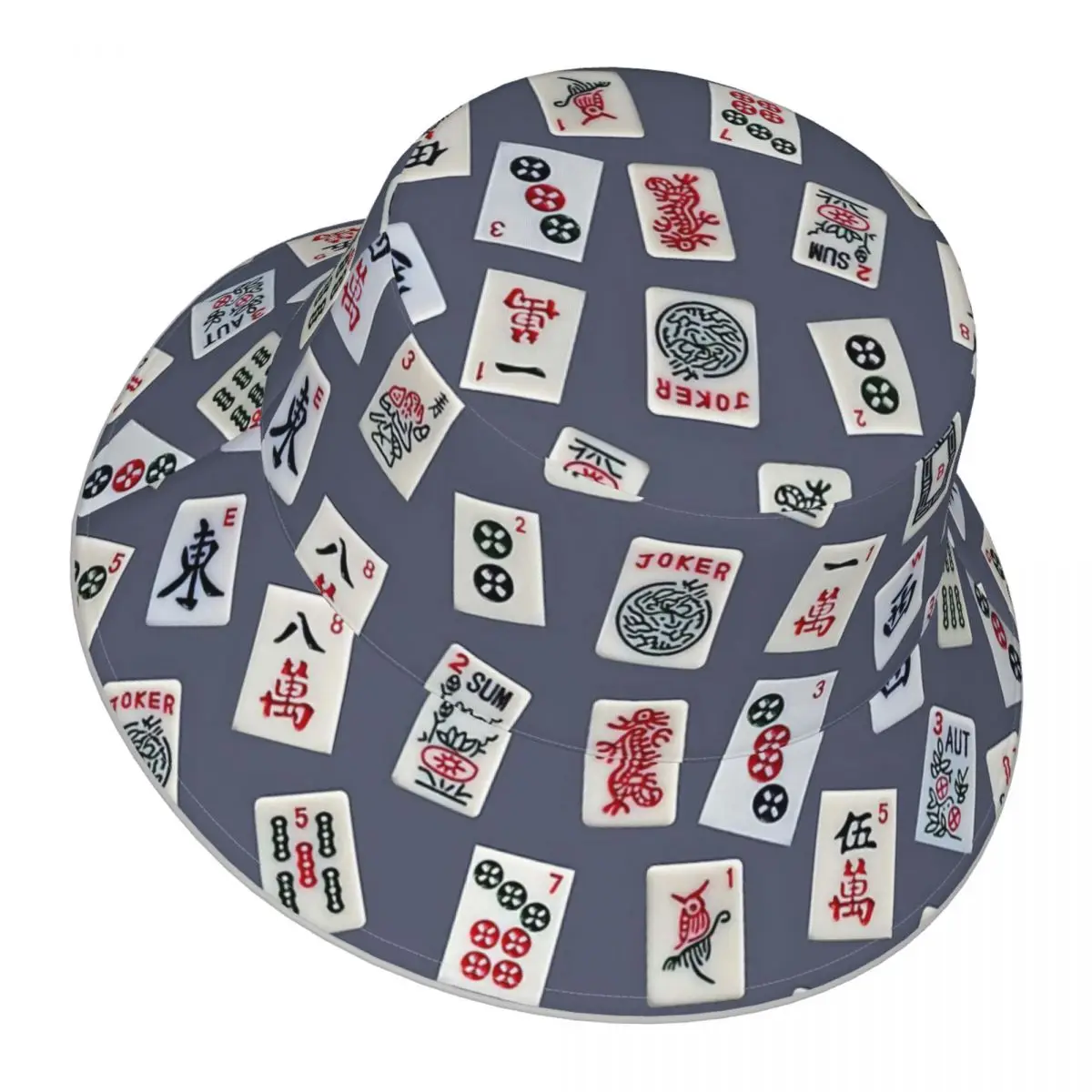 

Mahjongg Game Tiles Design On Blue Color reflective Bucket Hat Men Women Bucket Hat Outdoor Sunscreen Beach Hat Fishing Cap