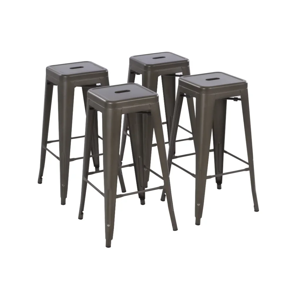 

30inch Stackable Metal Barstool, Set of 4, Gunmetal Color, Backless Style