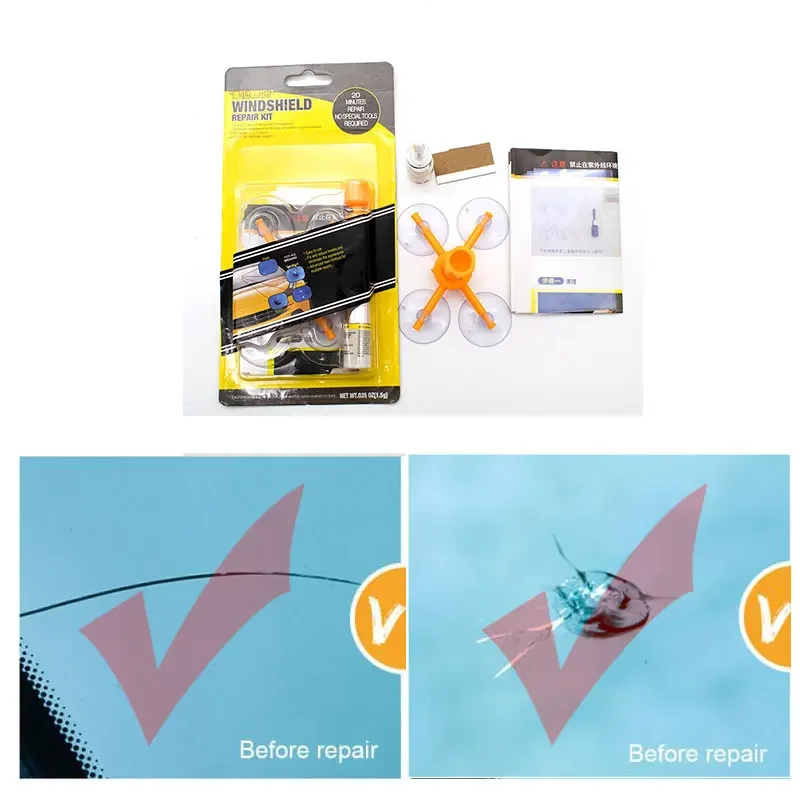 Car Glass Repair DIY Windshield Window Repair Tool resin + blade + strips