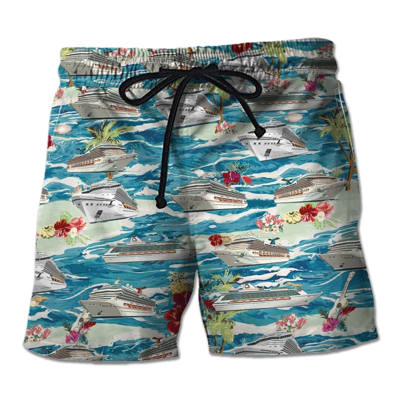 

Cruise Ship Vacation Graphic Bermudas Summer Hawaiian Short Pants For Men Clothes Big Boat Beach Shorts Aloha Trunks Boardshorts