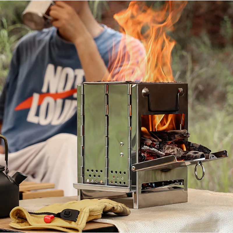 Camping Wood Grill Burning Stove Multipurpose Stainless Steel Folding Camp  Stove Portable Wood Oven for Outdoor Picnic BBQ Tool - AliExpress