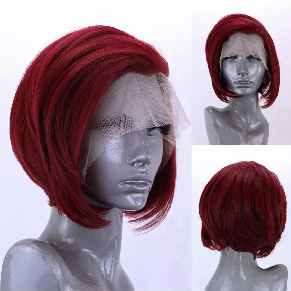 Hot Red Bob Wig for Women Girls Heat Resistant Synthetic Lace Front Wig Orange Short Bob Wigs Daily Use Cosplay Green AIMEYA