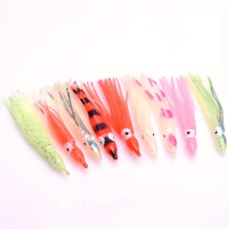 Lot De 5 Leurres Souples Pieuvre Lumineux - 10.5cm, ~8g, Pour Pêche En Mer Et Eau Douce, Parfait Pour La Nuit