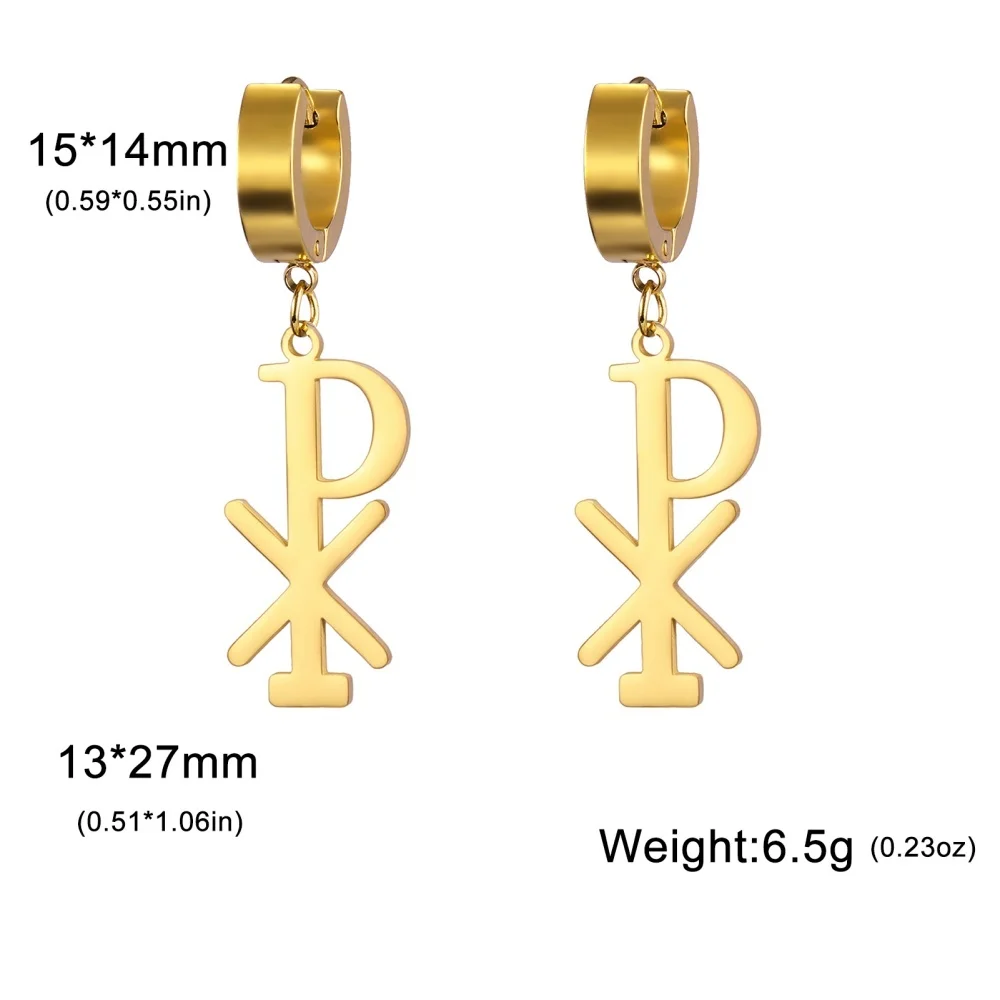 Eueavan Edelstahl Ohrringe Kreuz Christian Anhänger Baumeln Chi Rho Ohrringe Für Frauen Männer Religiöse Amulett Schmuck Geschenke – Detail 21