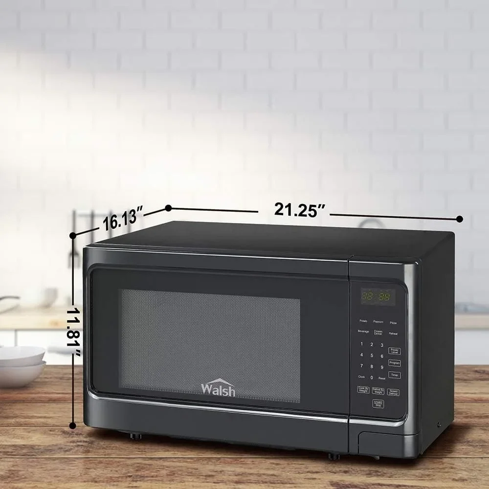 Countertop Microwave Oven 1.1 Cu.Ft/1000W 6 Cooking Programs LED Lighting Push Button Black Kitchen Electric Microvawe Home 5