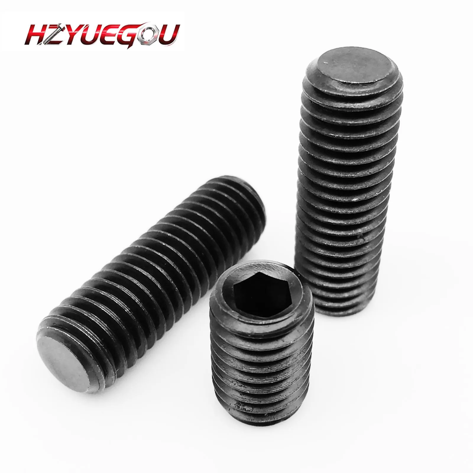 HZYUEGOU M2 M2.5 M3 M4 M5 M6 M8 Schwarz Stahl Güteklasse 12.9 Innensechskant-Gewindestift mit flacher Spitze DIN913