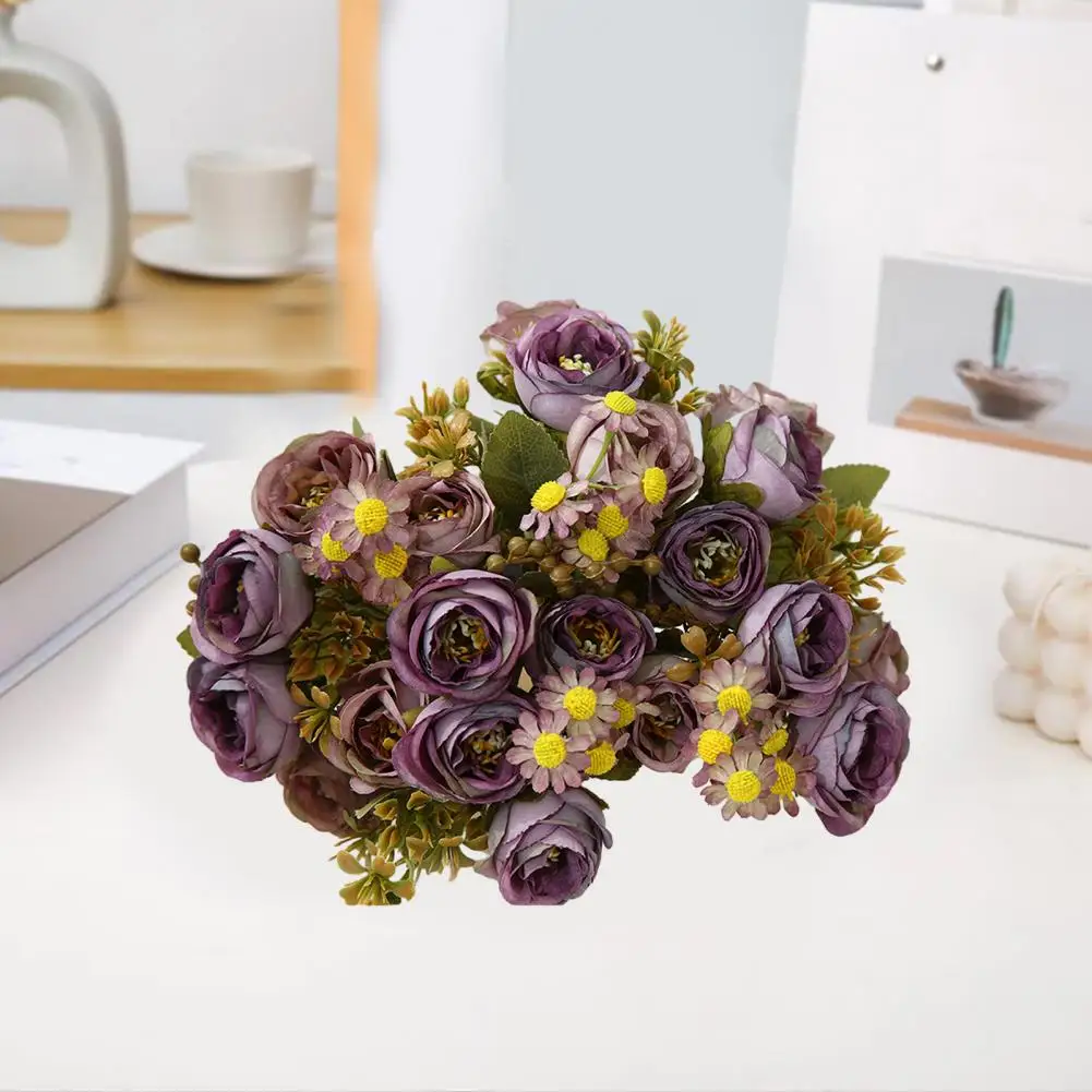 

Fake Flower Decoration Realistic Artificial Flower Bouquet with Rose Chamomile for Home Wedding Party Decor Non-withering Faux