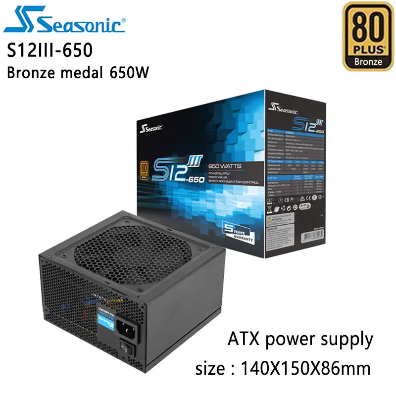 

Seasonic S12III-650 Classic Bronze Medal 650W Power/80PLUS Copper/Smart Temperature Control/Five-Year Protection