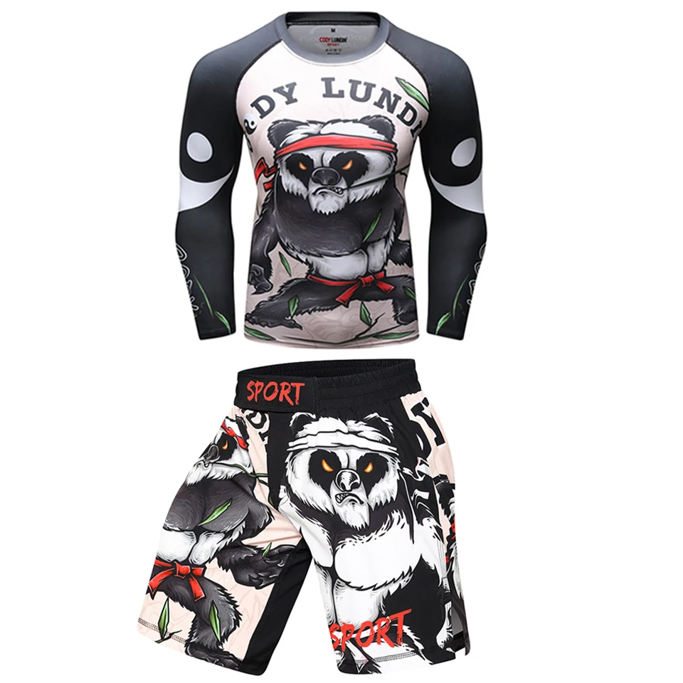 Boxing MMA T-shirt+Muay Thai Shorts Sets Bjj Rashguard For Men Mma Shorts Kickboxing jiu jitsu T-shirts Compression Sportsuit