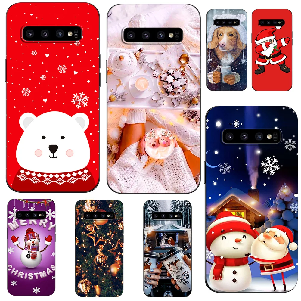 Per Samsung Galaxy S10 Custodia Per Samsung S10 Plus S10E S10 + S10Plus S10 E Sm-G973F Custodia In Tpu Nero Buon Natale Inverno Neve