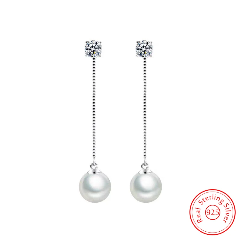 

Solid 925 Sterling Silver New Crystal Pearl Jewelry Drop Earrings For Women Trendy XY0080