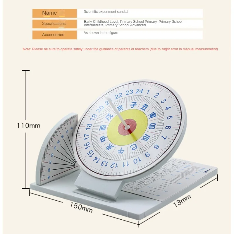 Equatorial Sundial Clock Wooden Building Scientific Model DIY Teaching Aid Educational Toys for Kids Desk Accessories
