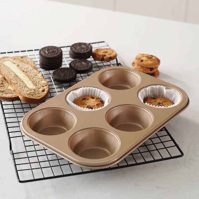 Hongyi HYTK Muffin Pan 6 Cup Cupcake Baking Pan No Stick Carbon Steel Easy Clean