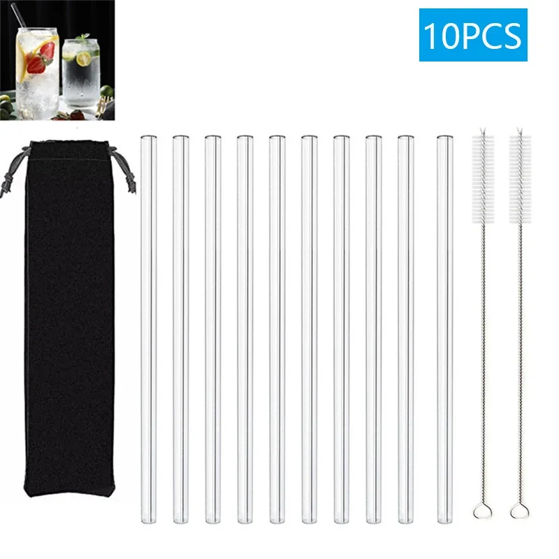 Eco-Friendly Reusable Glass Drinking Straws with Cleaning Brushes - Perfect for Smoothies, Milkshakes, Cocktails, and Party Bar Accessories