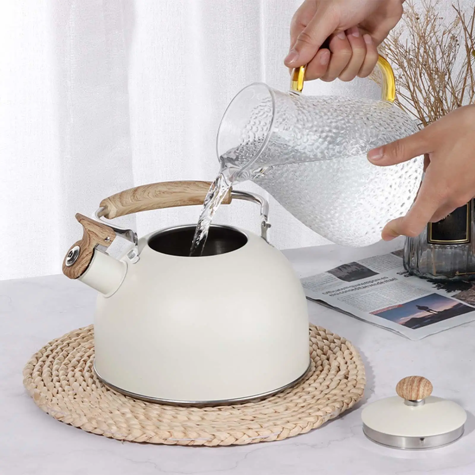 2.5L Whistling Teapot Stainless Steel Tea Kettle Stove Top Anti-Hot Water  Kettle Wooden Handle Loud Whistle For Home Outdoor - AliExpress