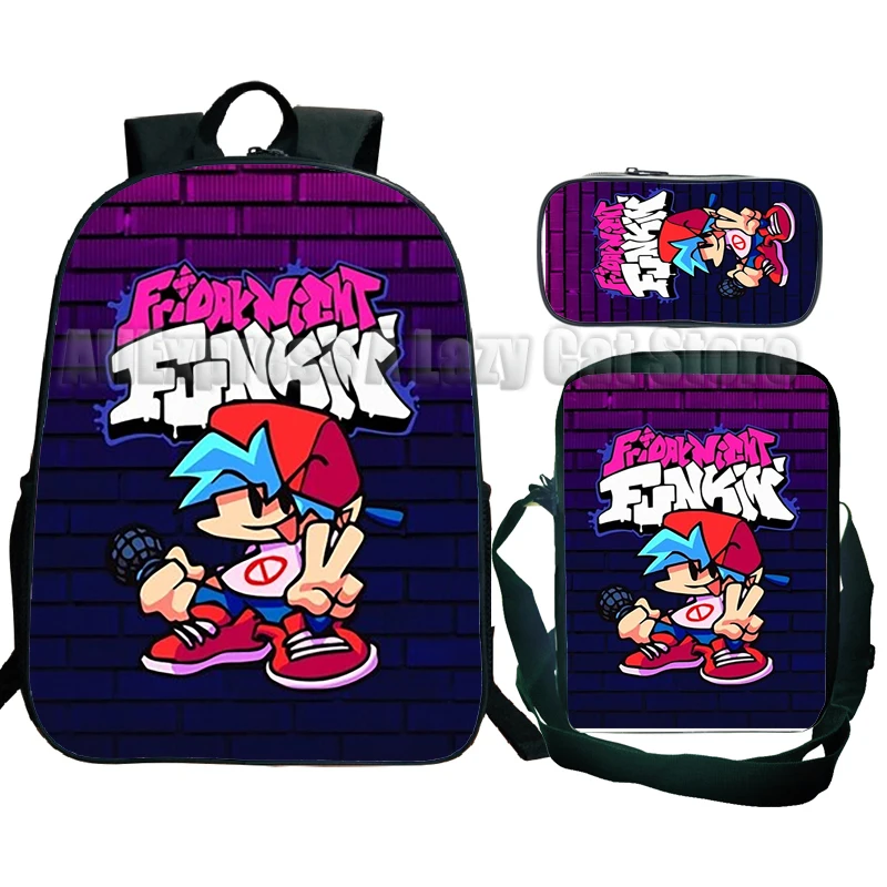 3pcs Friday Night Funkin Backpack with Crossbody Bag Cartoon Pen Case Kawaii Girls Boys Children Rucksack Kids Teenagers Bag 3