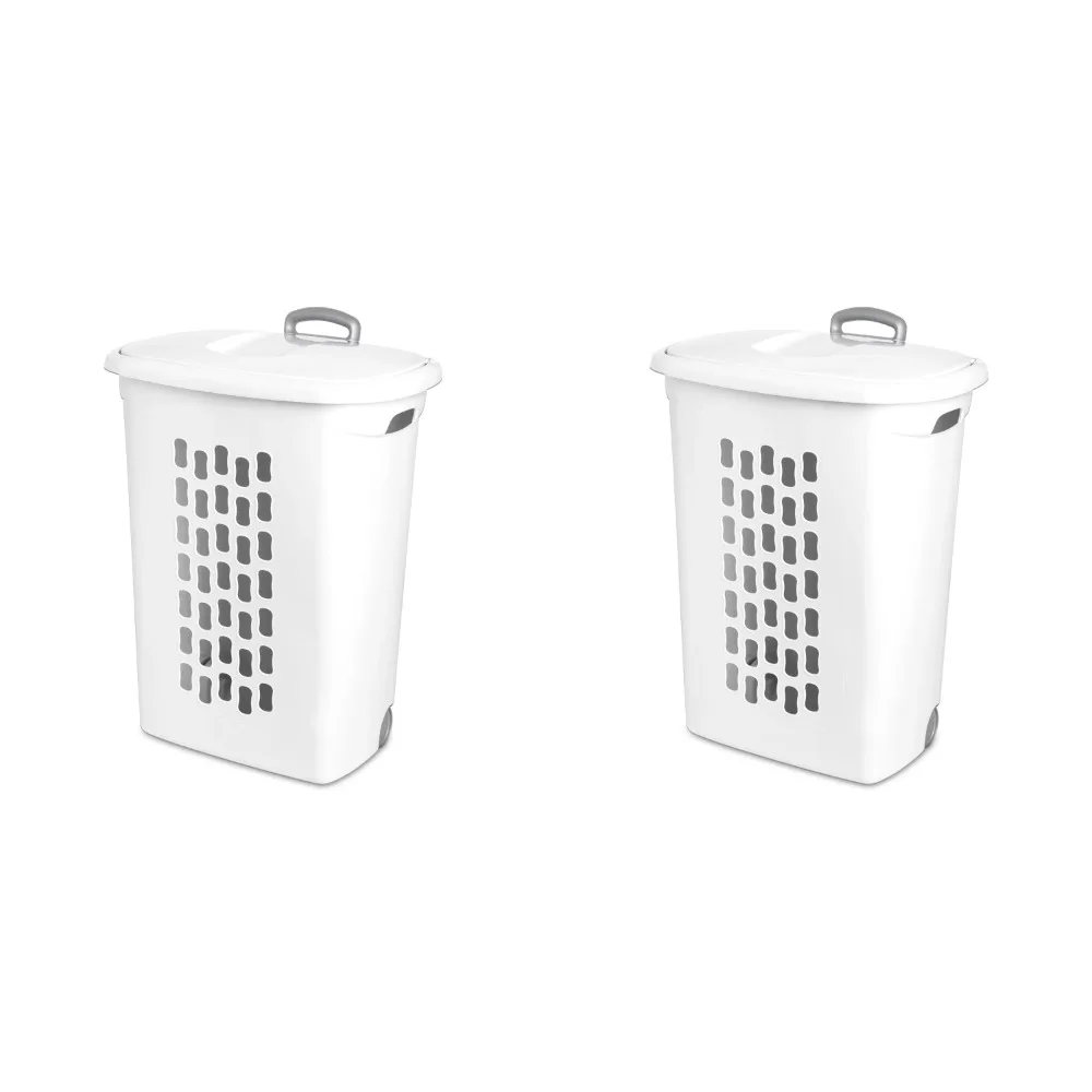 

Ultra Wheeled Laundry Hamper Plastic, White, Set of 2, Laundry Basket, Storage Baskets,21.00 X 13.75 X 28.38 Inches