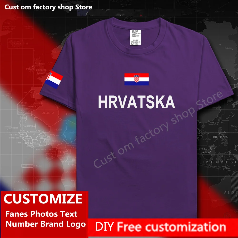 Croatia HRVATSKA Cotton T shirt Custom Jersey Fans DIY Name Number Brand LOGO High Street Fashion Hip Hop Loose Casual T-shirt