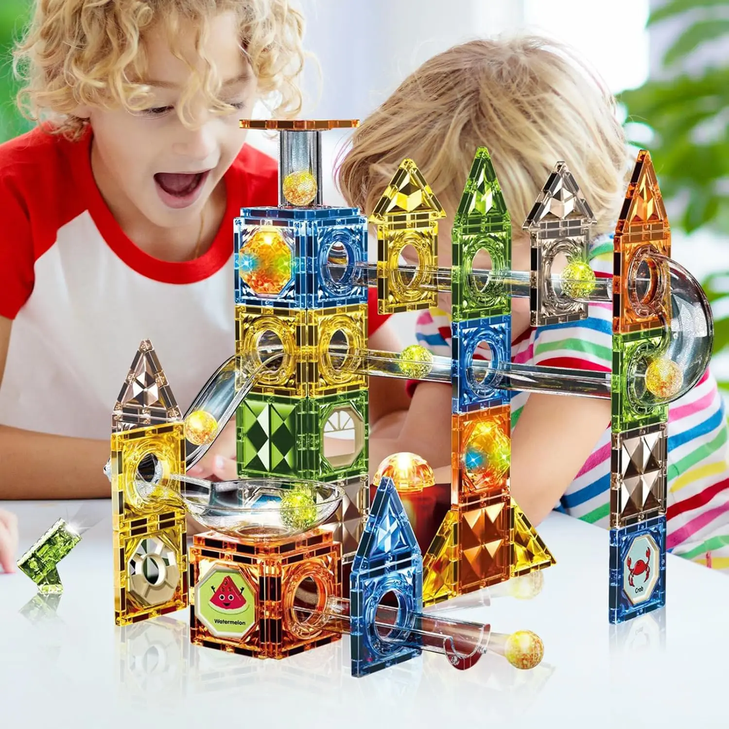 Magnetic Building Blocks with Marble Run Magna Tiles Colorful and Colour Light Strong Magnetic Toy Montessori STEM Game