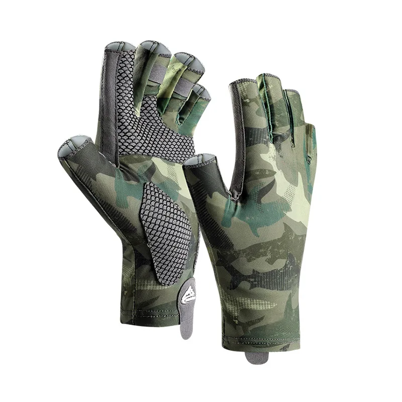 Professional Fishing Gloves Men's Outdoor Ice Silk Gloves Sunscreen Dew Finger High Elastic Non-slip Cycling Half Finger cycling gloves fishing gloves