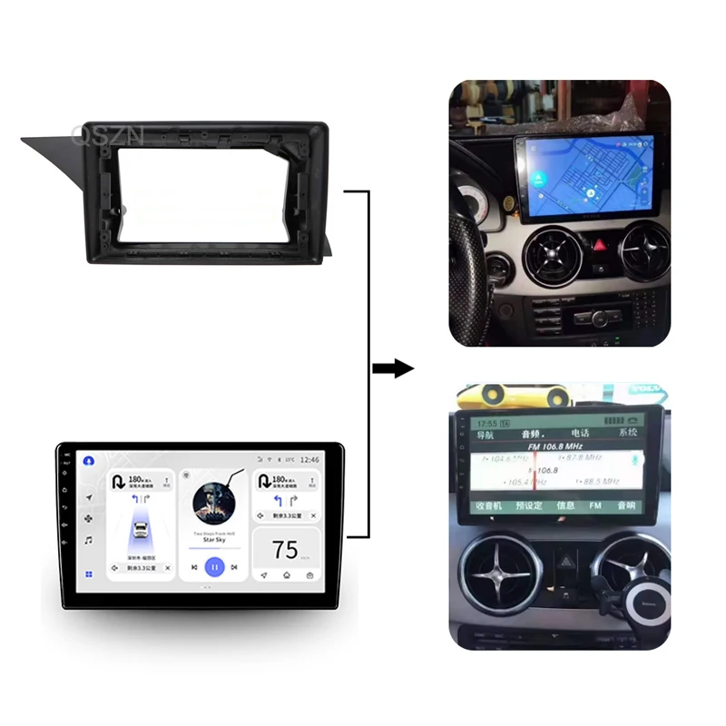 9 Car radio Installation Fascias Panel For Benz GLK 2013-2015 harness Power cable Canbus box Audio Dash Fit Panel Da