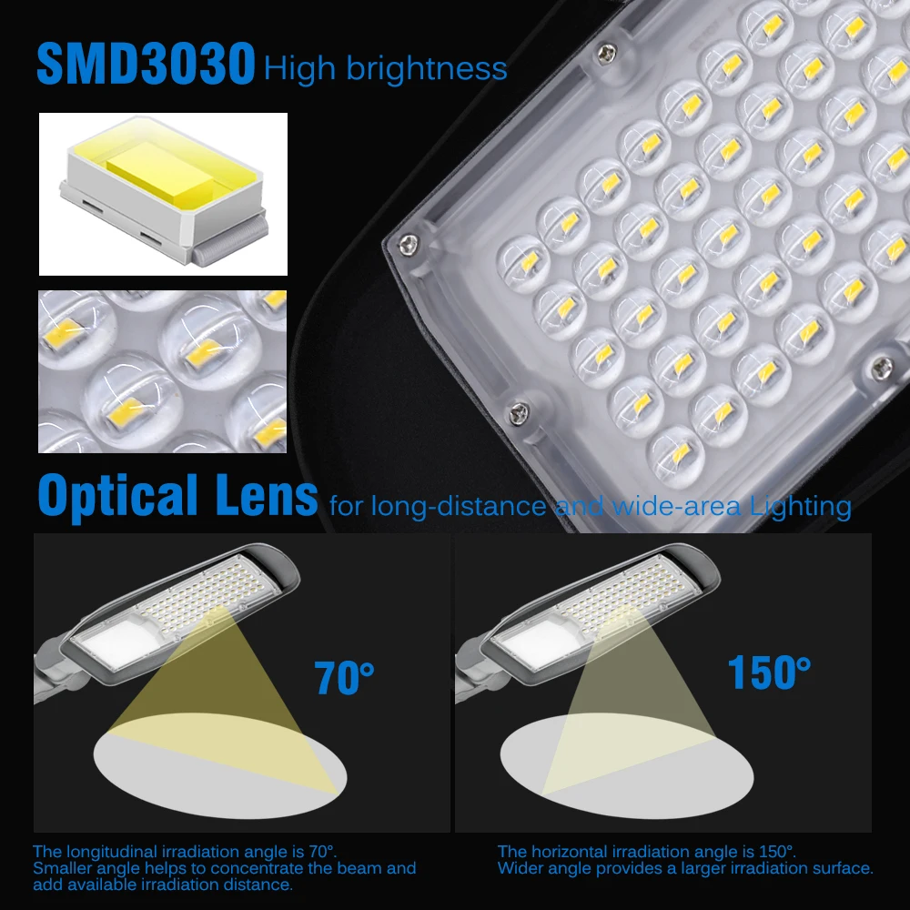 LED Street Lamp Super Bright LED Street Light 50W 100W 150W 200W IP66 Waterproof Outdoor Lighting Floodlight Spotlight Garden Road Lights