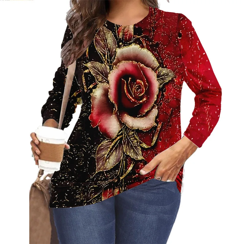 

Spring T-shirt Fashion Autumn Butterfly Flower T Shirt O-Neck Long Sleeve Harajuku Clothing for Women Holiday Oversize Pullover