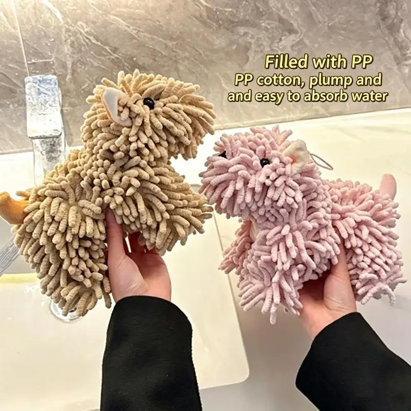 NEW Cute Cartoon Puppy Hand Towel For Kitchen And Bathroom Wall Mounted Hanging Fluffy Chenille Towel Absorbent Handball Towels