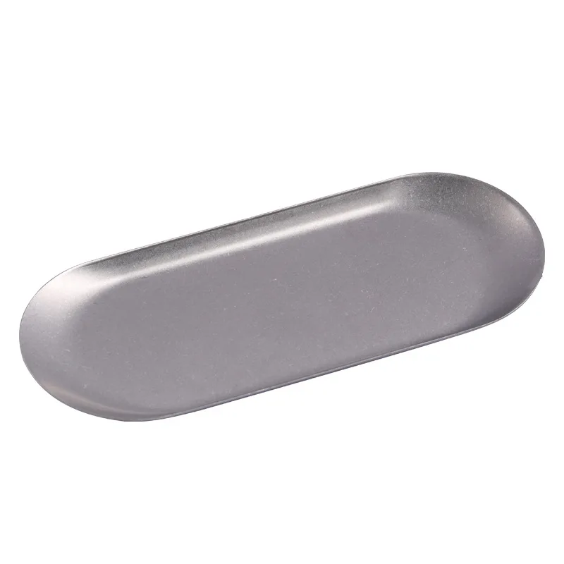 Retro Oval Stainless Steel Plate Thickened Silver Dessert Storage Tray Shallow Dishes Kitchen Tableware 6