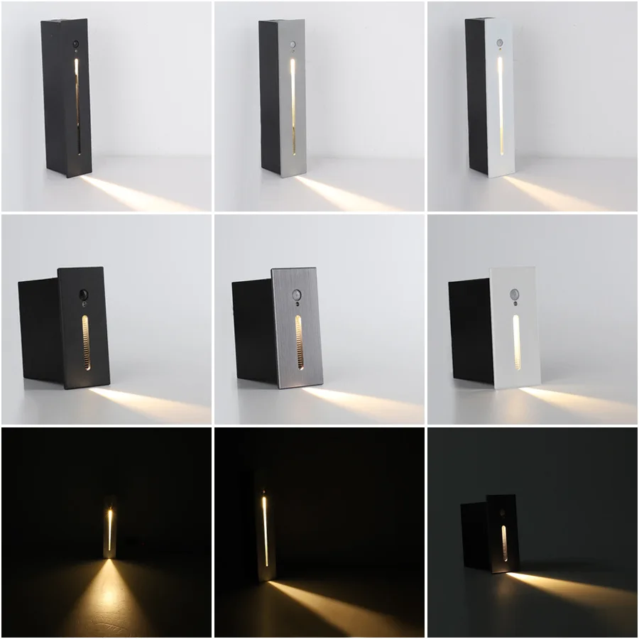 

LED Wall Lamp Footlight Aluminum Corner Light for Pathway Step Stair Basement PIR Sensor Recessed Wall Lamps NR-201