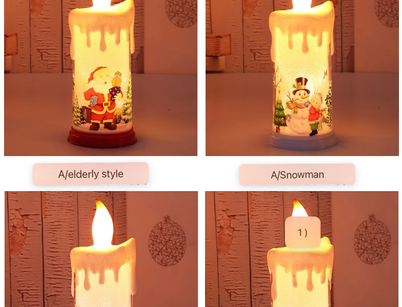 New Christmas Decorative Candle Light LED Simulation Flame Candle Santa Claus Snowman Decorative Night Light