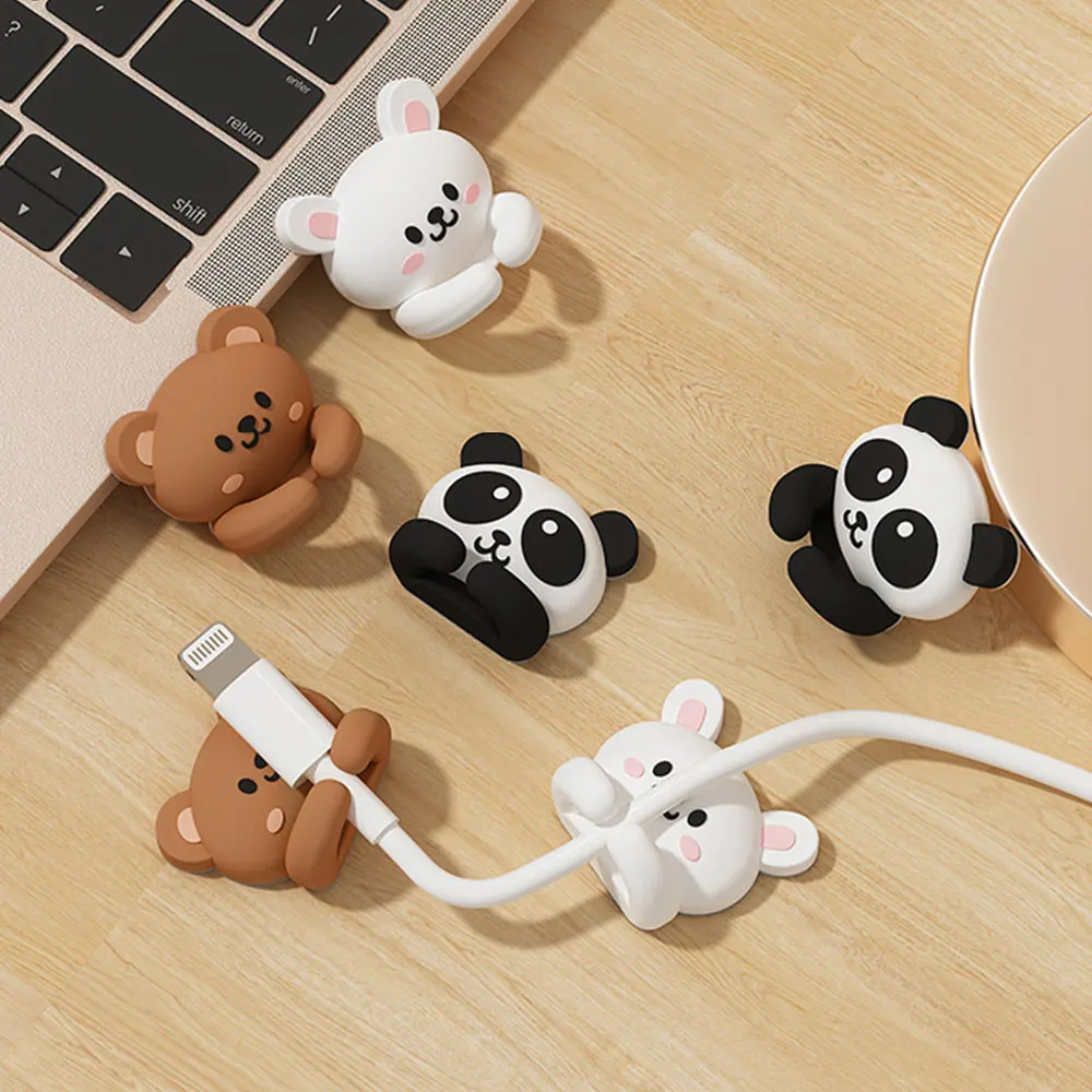 Desktop Cable Organizer Holder Cute Winder Clips Desk Self-Adhesive Mobile Phone Data Cable Management Wire Cord Tidy Holder 4