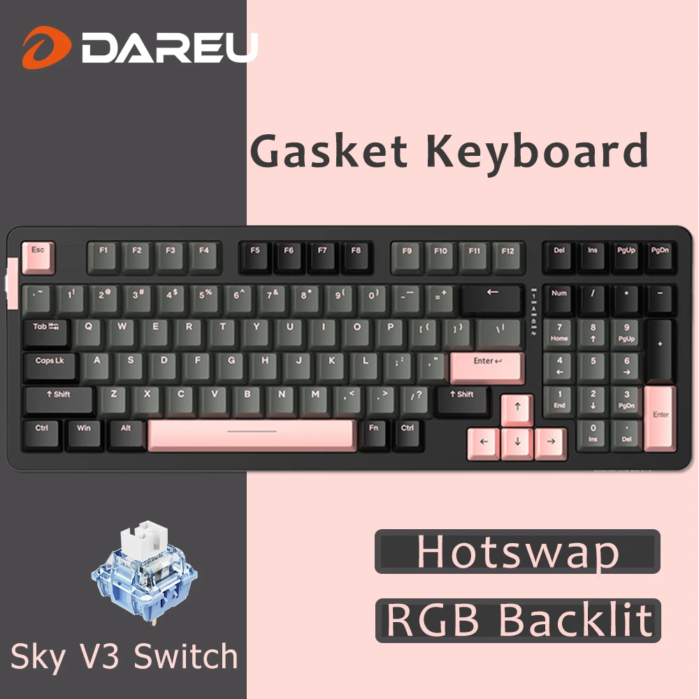 DAREU Wired Mechanical PC Gaming Keyboard Linear Switch 98 Keys Hotswappable Gasket Structure RGB Macro Set KB Gamer Accessories keyboard on pc