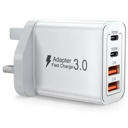 Universal 40W Multi - Port Fast Charging Wall Charger with USB - C/USB - A Ports and International Plug Adapters - UK