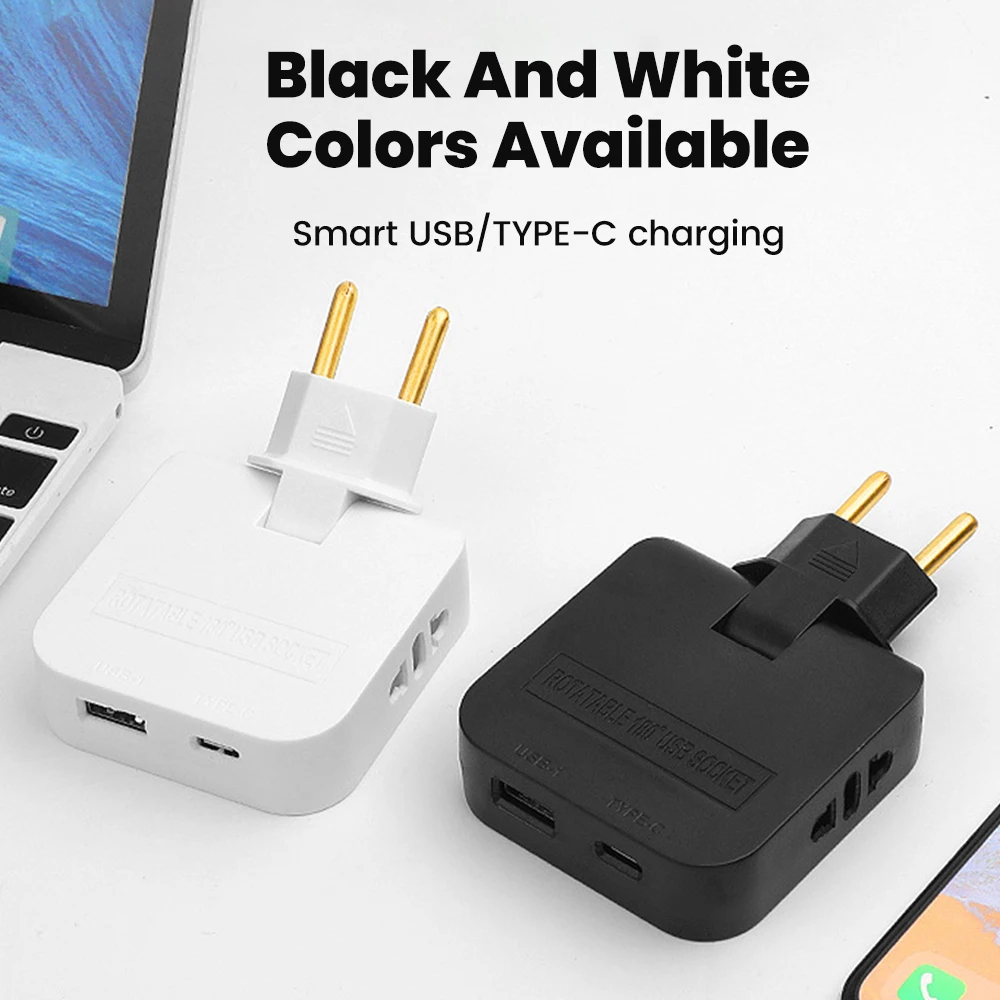 4 in 1 180 °   회전 충전기 변환 플러그 4.8mm EU/US 변환기 플러그 어댑터 USB/유형 C 충전 소켓 EU 전기 플러그