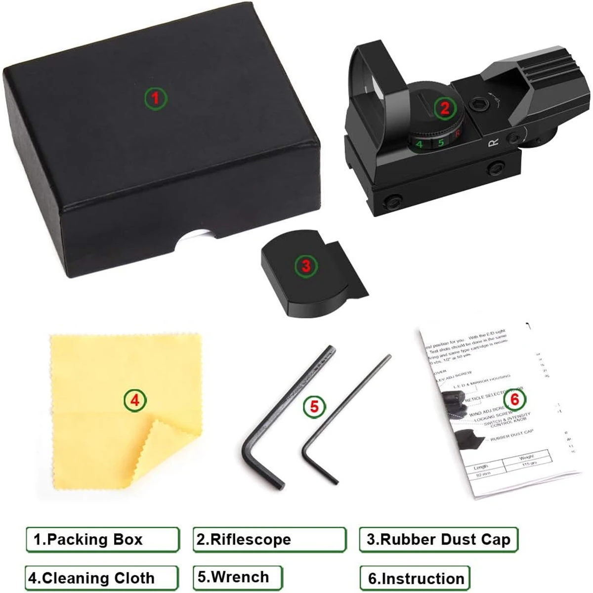 Rifle Scope 20mm Rail Holographic Red Green Dot Tactical Scope