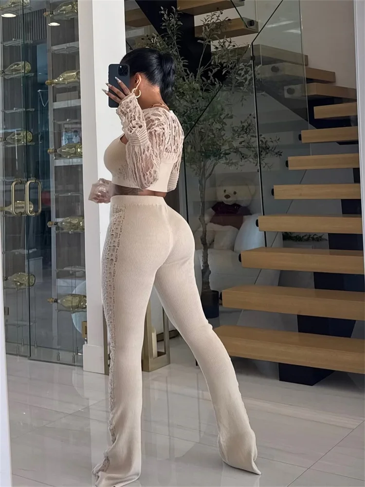 Wmstar 3 Piece Sets Wholesale Women's Casual Hollowed Out Knitted High Stretch Long Sleeve Bodycon New in Matching Sets 2025