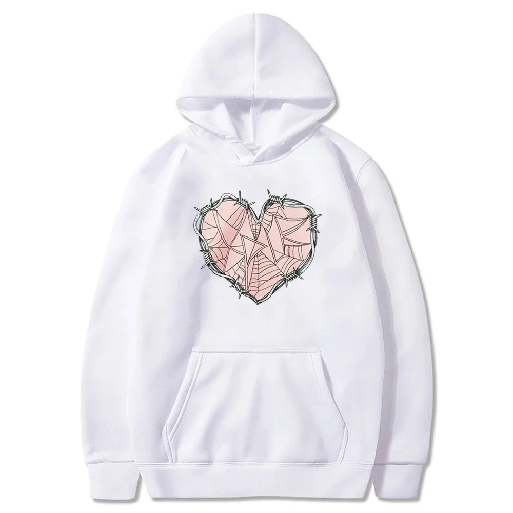 Sam and Colby-Couples Web Heart Print Sweatshirt, Popular Hoodies, Streetwear Y2K, Hooded Pullovers, Autumn Fashion, XplR 2024
