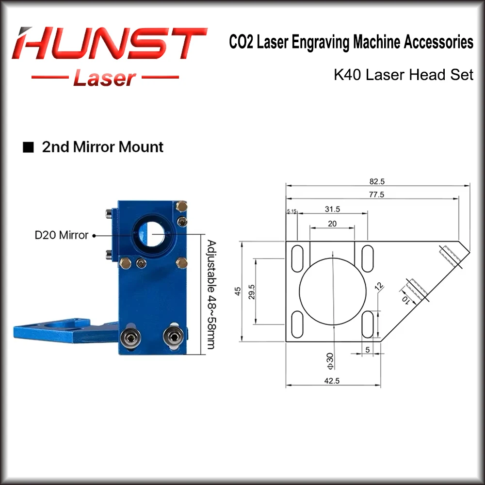 HUNST K40 시리즈 Co2 레이저 헤드 세트 렌즈 직경 12/20mm 미러 20mm (2030 4060 미니 데스크 레이저 조각 절단기용)