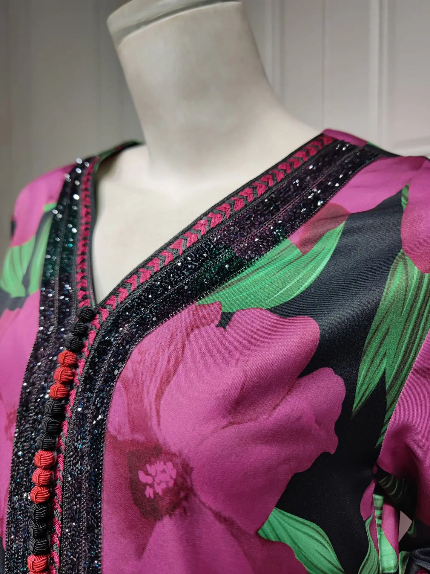 Dresses For Women 2023 Muslim Ethnic Floral Print New Abaya Diamonds Long Sleeve Maxi Dress Djellaba Marocaine