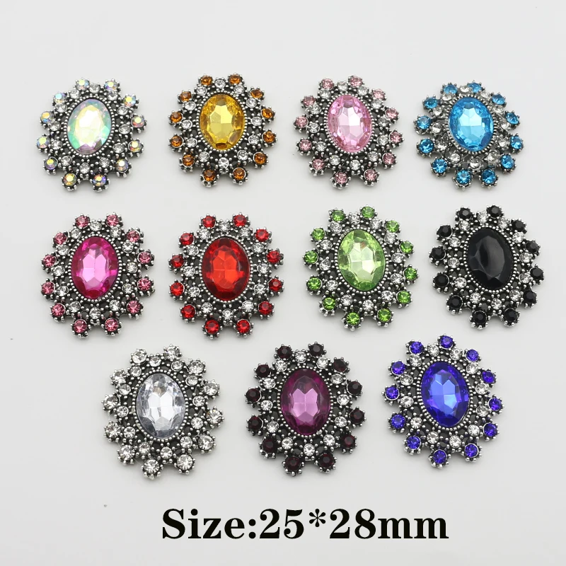 5Pcs 25 * 28MM Glass Crystal Button Retro Metal Mix Color Decorative Flower DIY Jewelry Accessories jewelry making supplies craft supplies glass crystal rhinestones satin cloth buttons