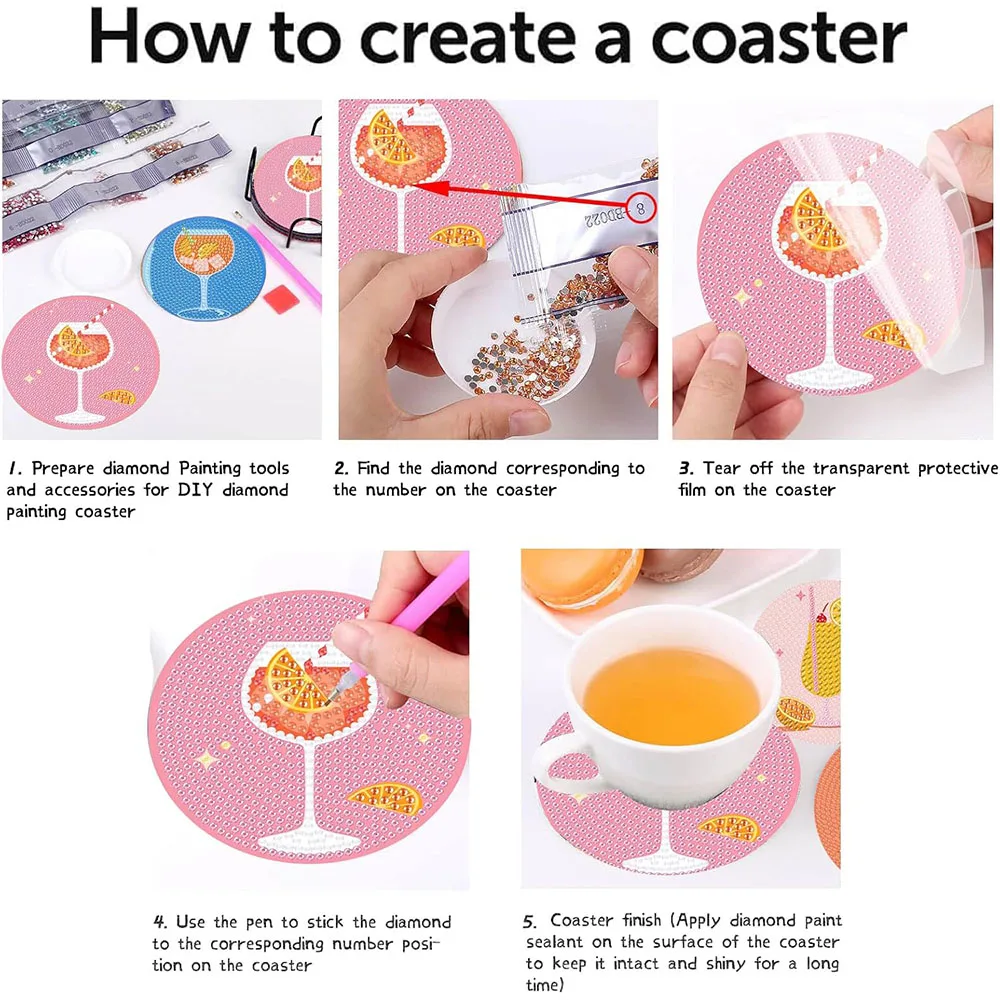 8PCS Retro Diamond Painting Coaster Kits Vintage Cocktail Diamond Art Coasters with Holder 5D DIY Full Drill Art Kits