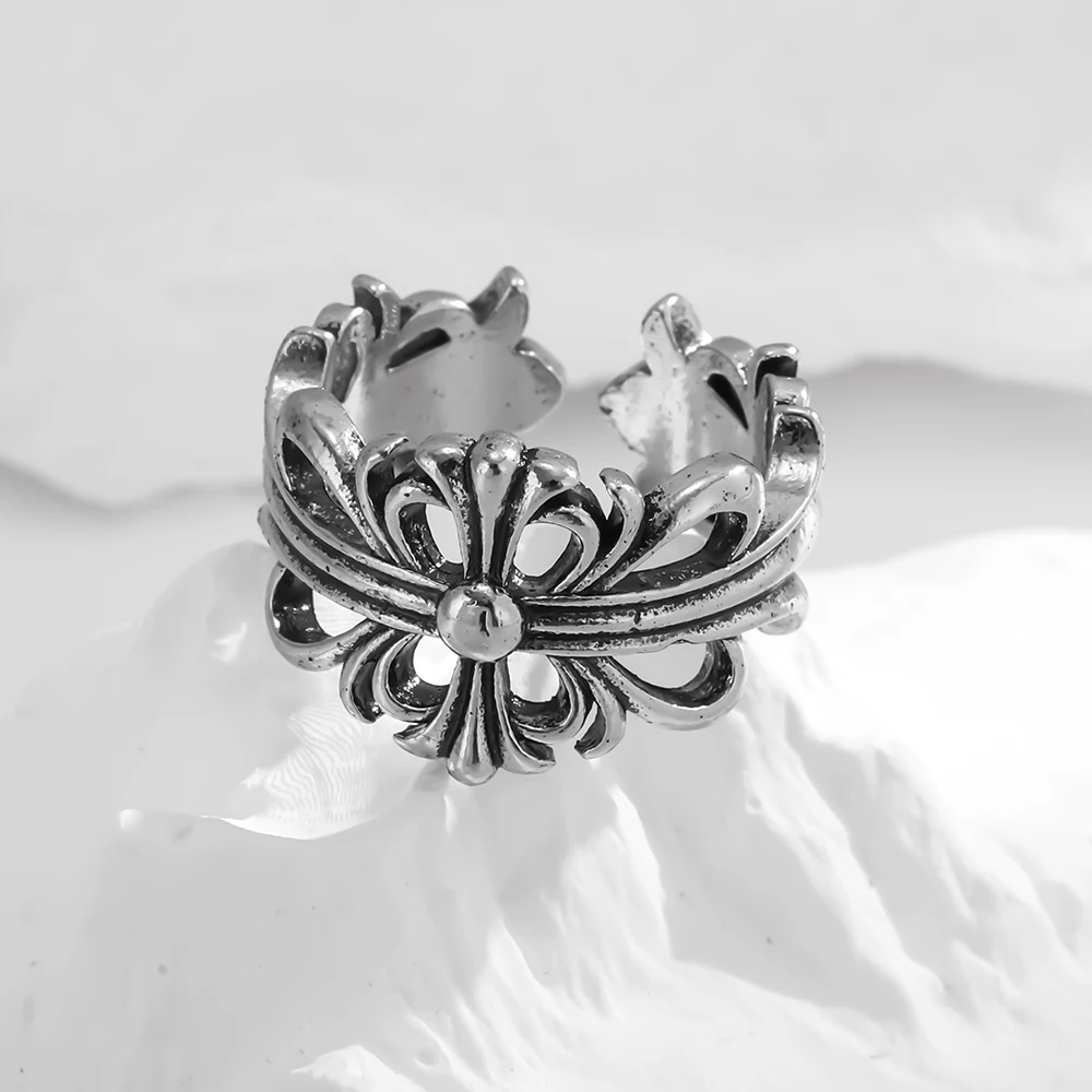 Retro opening ring cross men and women fashion personality couple index finger ring