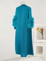 LANMREM Maxi Pleated Dress Round Neck Spliced Fungus Full Sleeve Dresses For Women 2025 New Spring Clothing 2Qa1331 - Image 3
