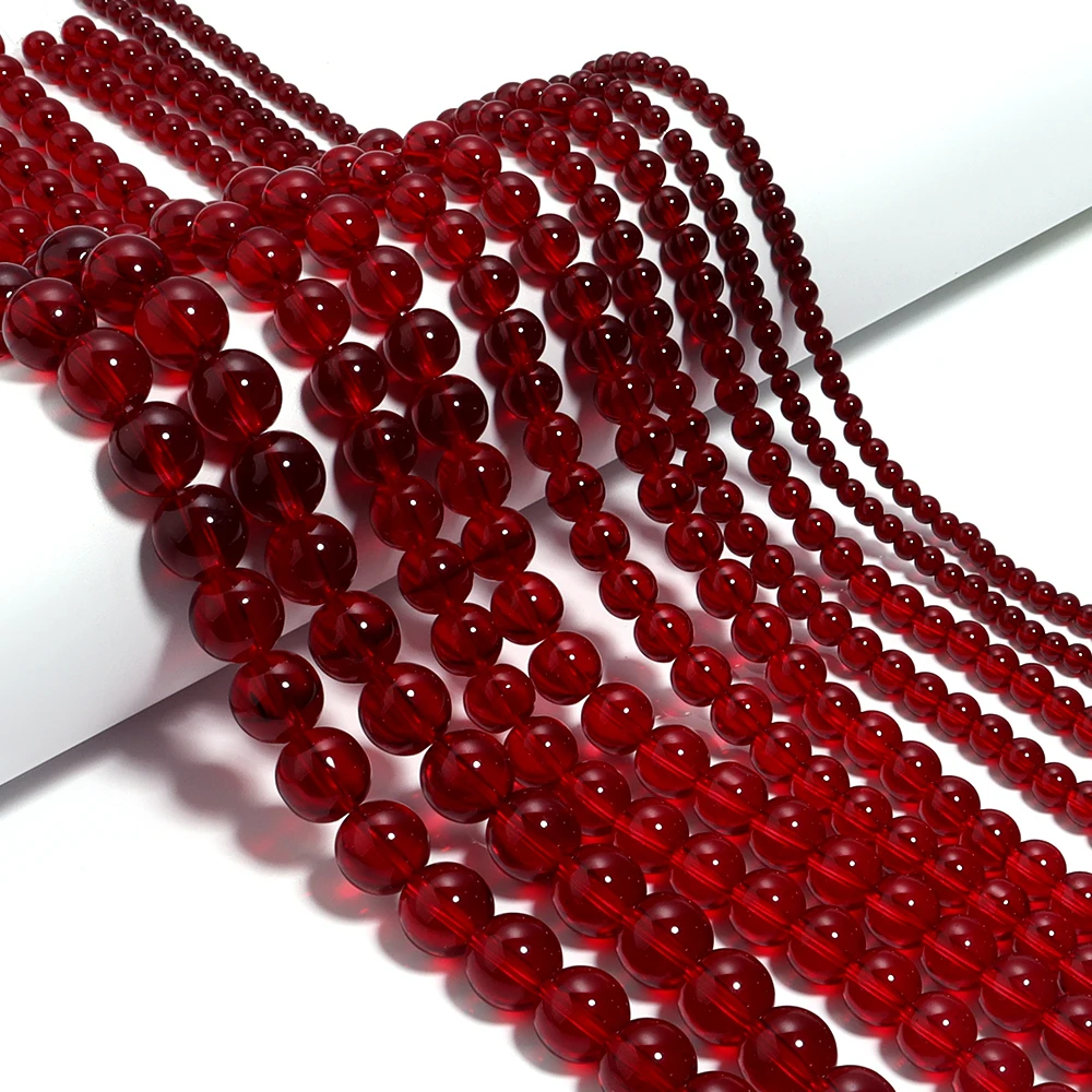 Pomegranate Red Glass Round Spacer Beads String 2